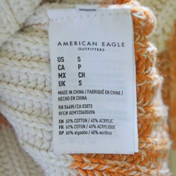 American Eagle Boxy Super Soft Cropped Henley Sweater Yellow White Stripes S - Picture 5 of 6